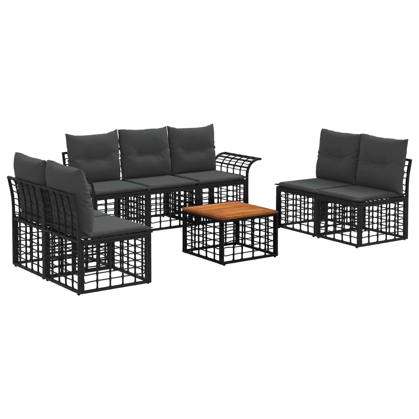 Outdoor-Sofagarnitur 8 stk. Schwarz und Dunkelgrau Polyester
