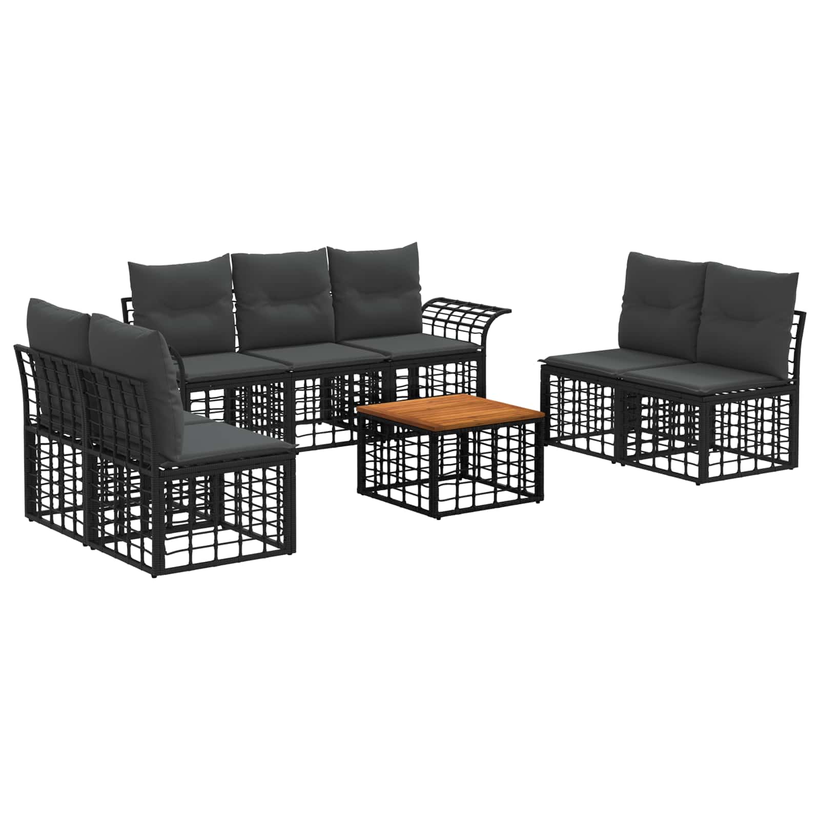 Outdoor-Sofagarnitur 8 stk. Schwarz und Dunkelgrau Polyester