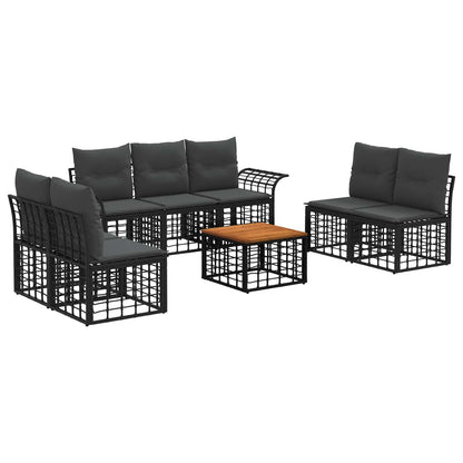 Outdoor-Sofagarnitur 8 stk. Schwarz und Dunkelgrau Polyester