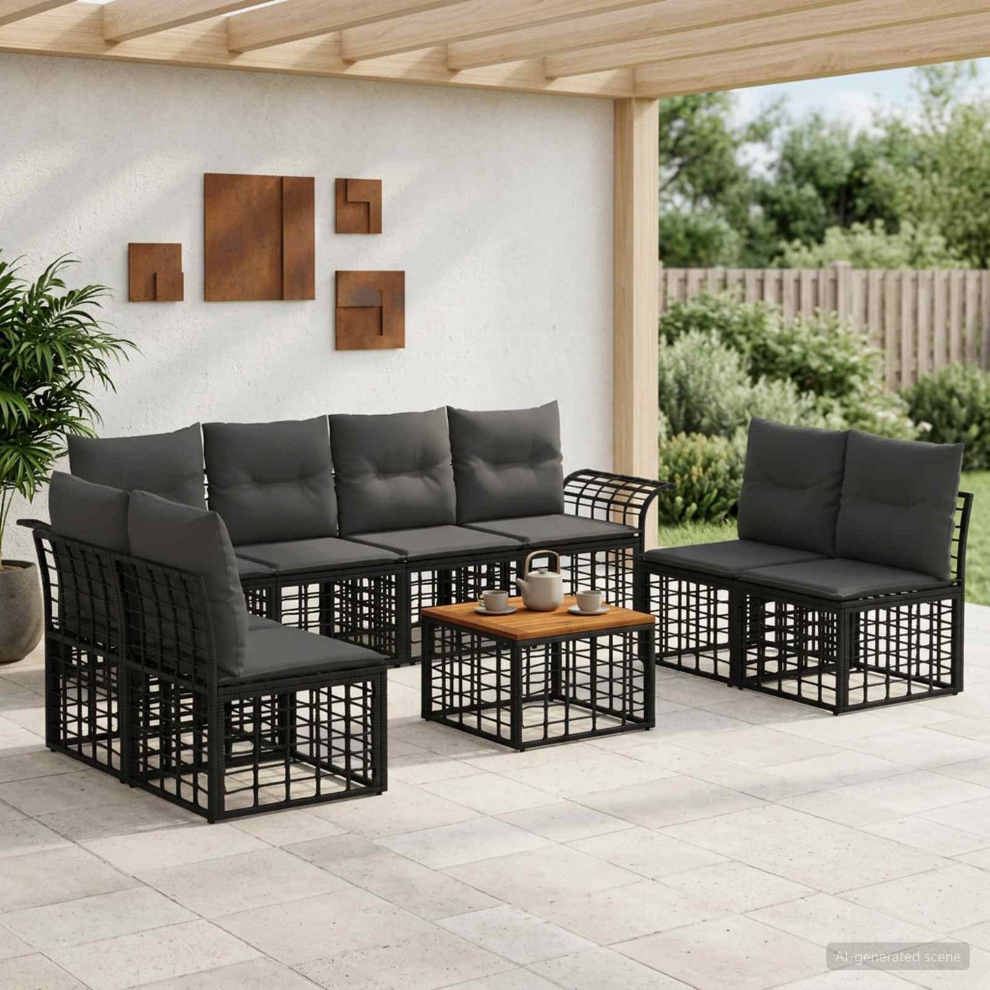 Outdoor-Sofagarnitur 9 stk. Schwarz und Dunkelgrau Polyester