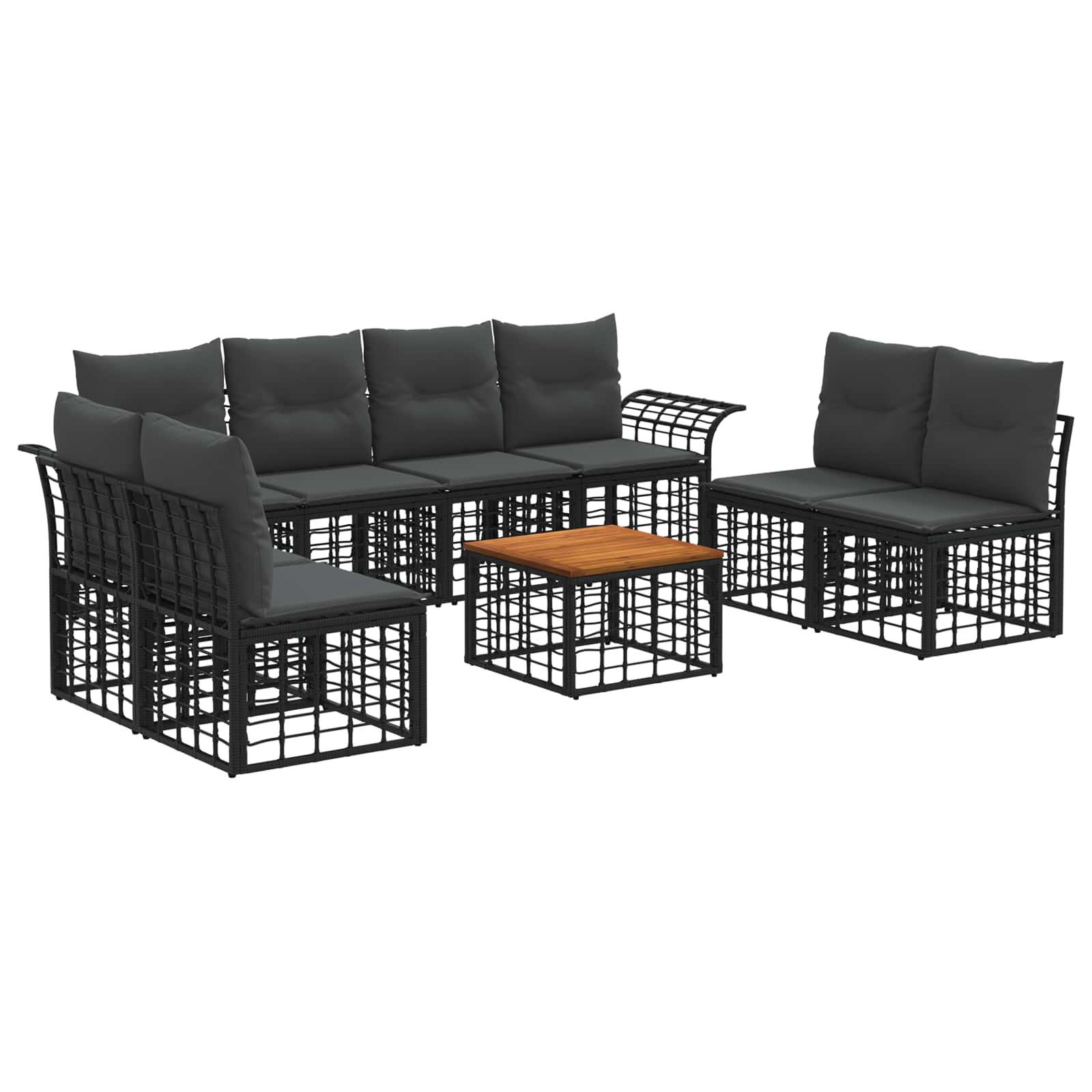 Outdoor-Sofagarnitur 9 stk. Schwarz und Dunkelgrau Polyester