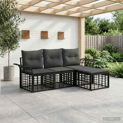 Outdoor-Sofagarnitur 4 stk. Schwarz und Dunkelgrau Polyester