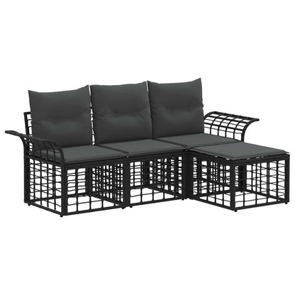 Outdoor-Sofagarnitur 4 stk. Schwarz und Dunkelgrau Polyester