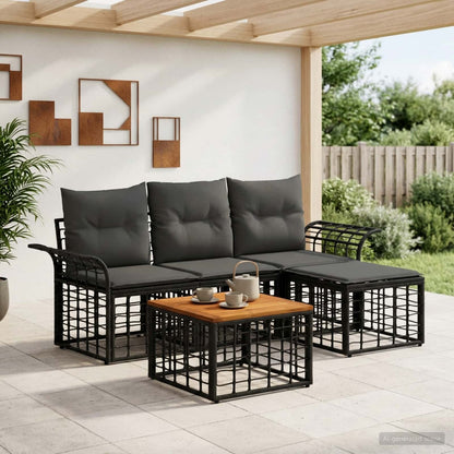 Outdoor-Sofagarnitur 5 stk. Schwarz und Dunkelgrau Polyester