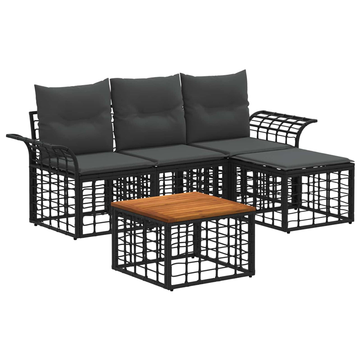 Outdoor-Sofagarnitur 5 stk. Schwarz und Dunkelgrau Polyester