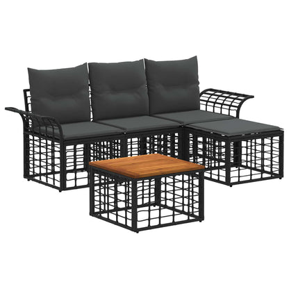Outdoor-Sofagarnitur 5 stk. Schwarz und Dunkelgrau Polyester