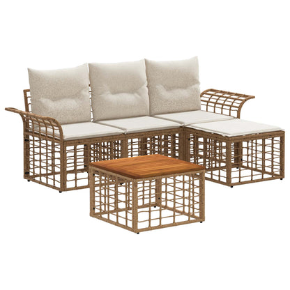 Outdoor-Sofagarnitur 5 stk. 4-Sitzer Natur und Cremeweiß