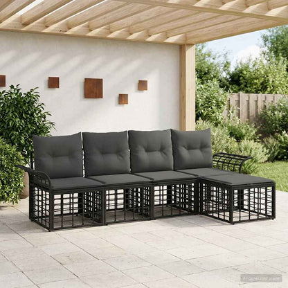 Outdoor-Sofagarnitur 5 stk. Schwarz und Dunkelgrau Polyester