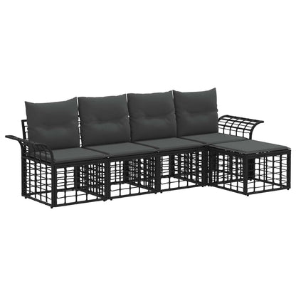 Outdoor-Sofagarnitur 5 stk. Schwarz und Dunkelgrau Polyester