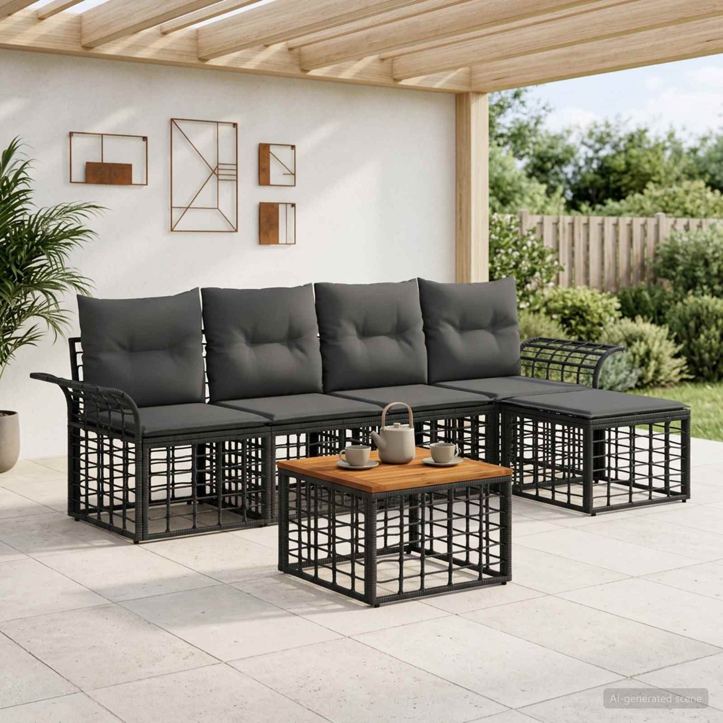 Outdoor-Sofagarnitur 6 stk. Schwarz und Dunkelgrau Polyester