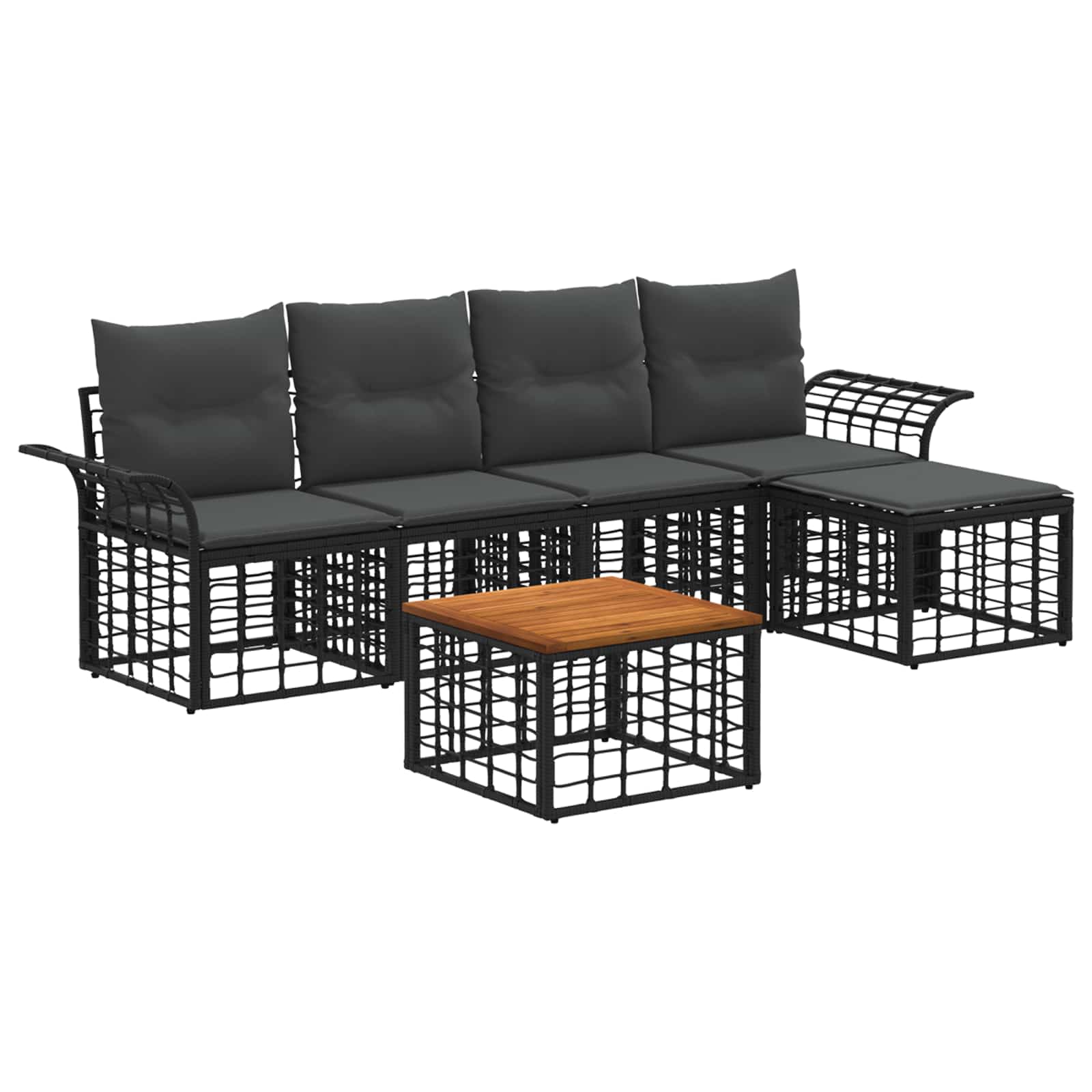 Outdoor-Sofagarnitur 6 stk. Schwarz und Dunkelgrau Polyester