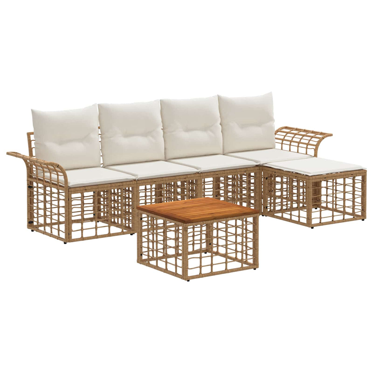 Outdoor-Sofagarnitur 6 stk. 5-Sitzer Natur und Cremeweiß