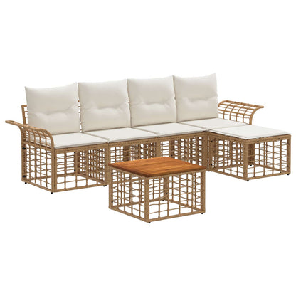 Outdoor-Sofagarnitur 6 stk. 5-Sitzer Natur und Cremeweiß