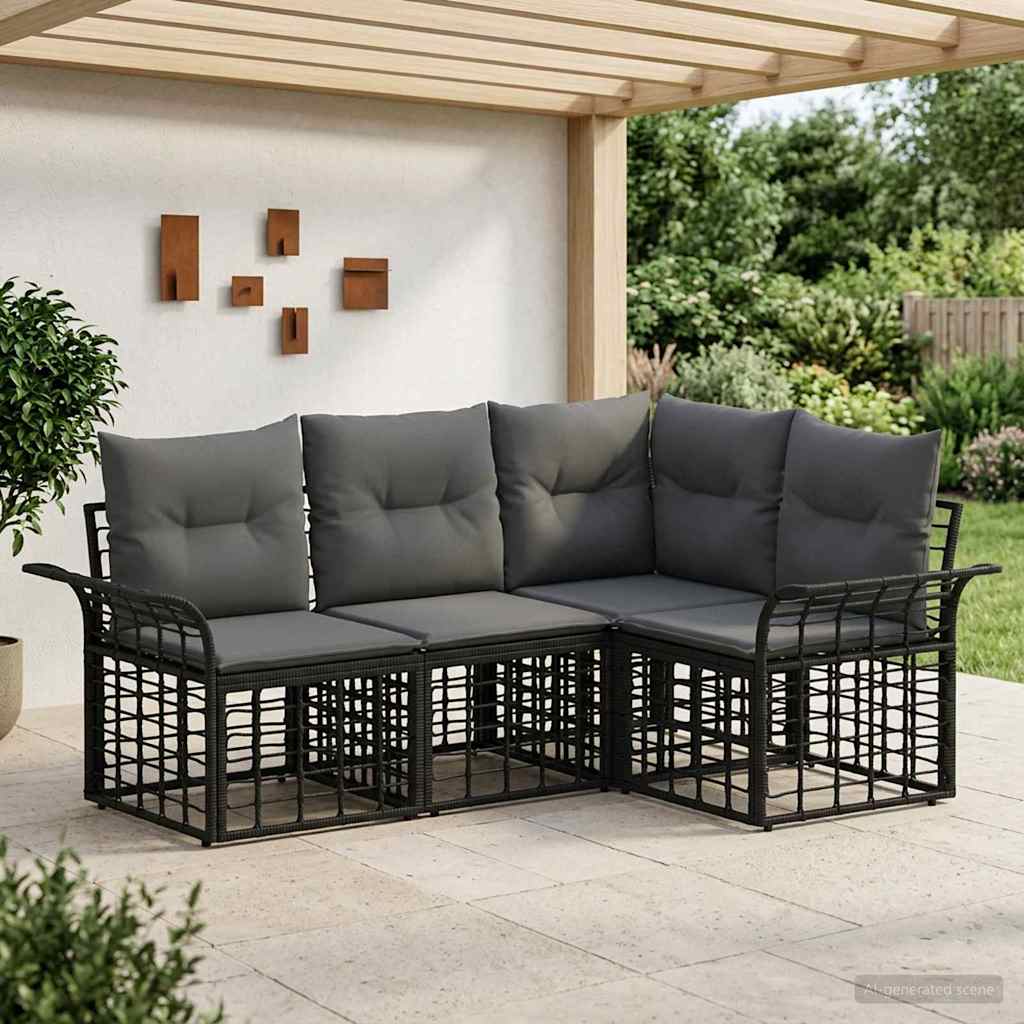 Outdoor-Sofagarnitur 4 stk. Schwarz und Dunkelgrau Polyester
