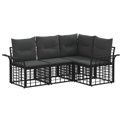 Outdoor-Sofagarnitur 4 stk. Schwarz und Dunkelgrau Polyester