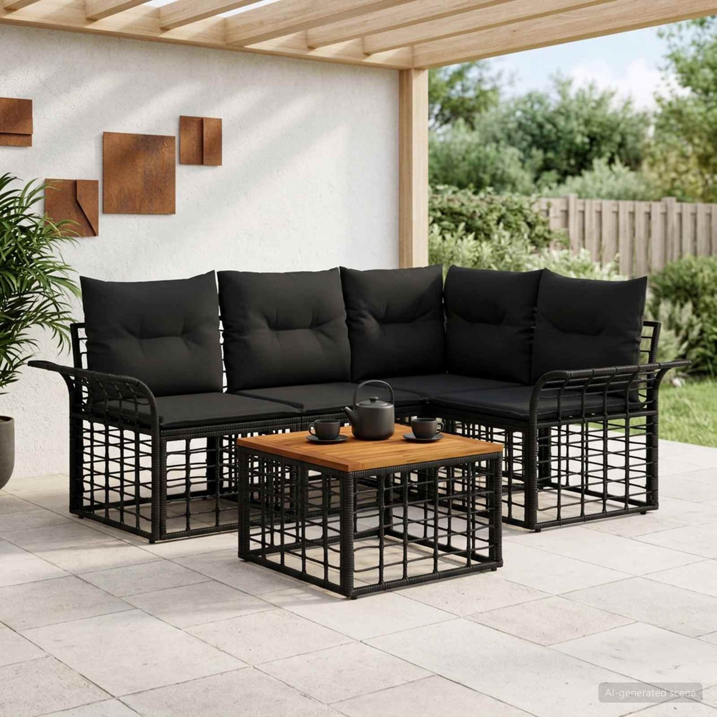 Outdoor-Sofagarnitur 5 stk. Schwarz und Dunkelgrau Polyester