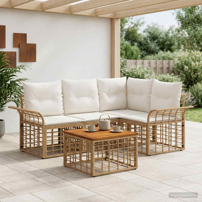 Outdoor-Sofagarnitur 5 stk. 4-Sitzer Natur und Cremeweiß