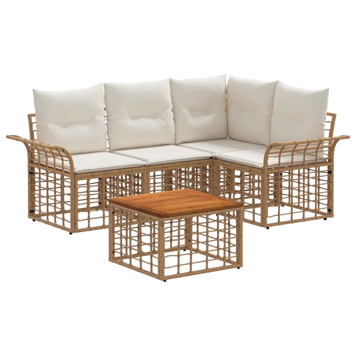 Outdoor-Sofagarnitur 5 stk. 4-Sitzer Natur und Cremeweiß