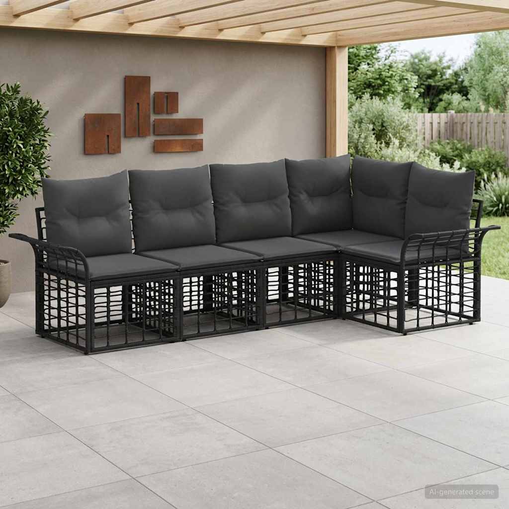 Outdoor-Sofagarnitur 5 stk. Schwarz und Dunkelgrau Polyester