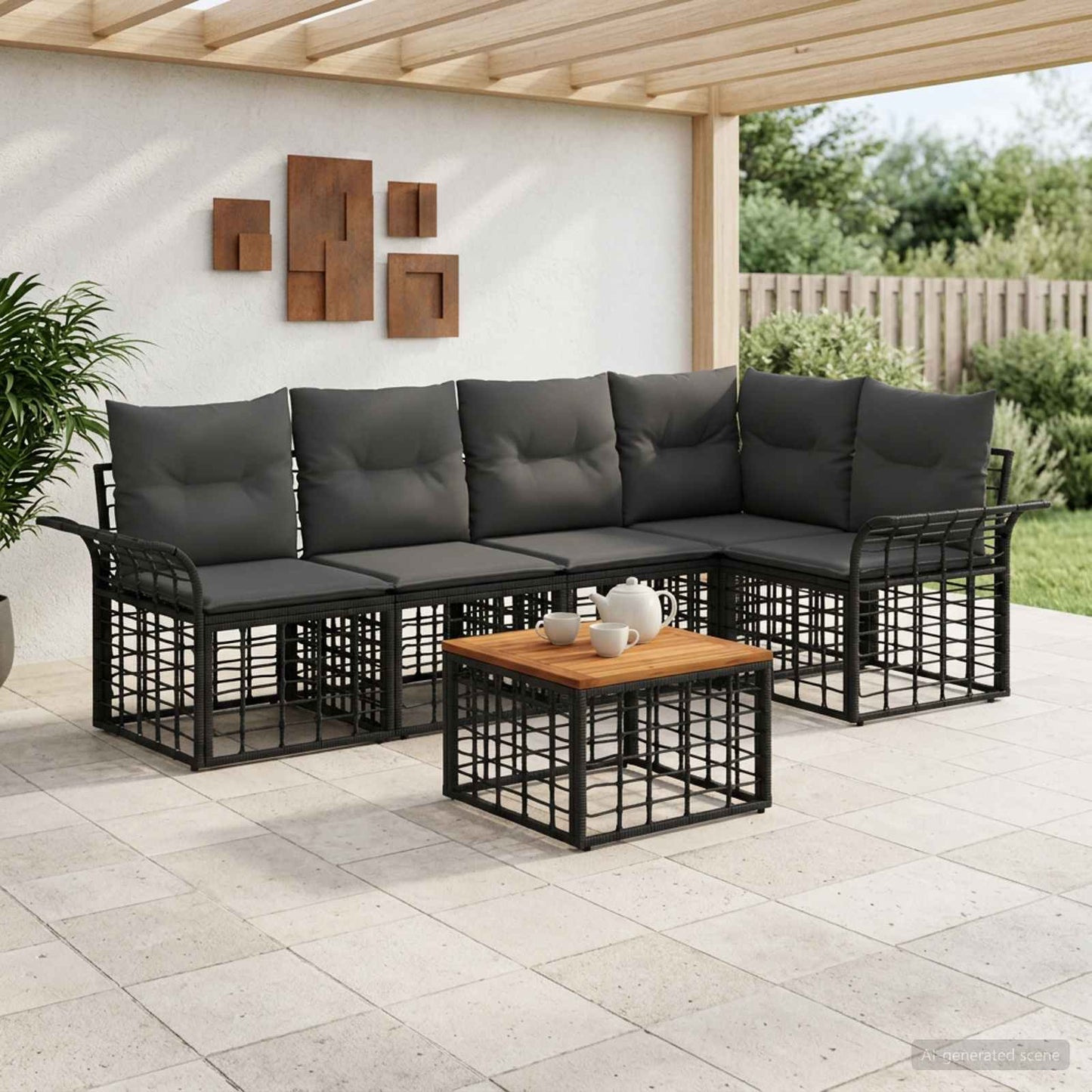 Outdoor-Sofagarnitur 6 stk. Schwarz und Dunkelgrau Polyester