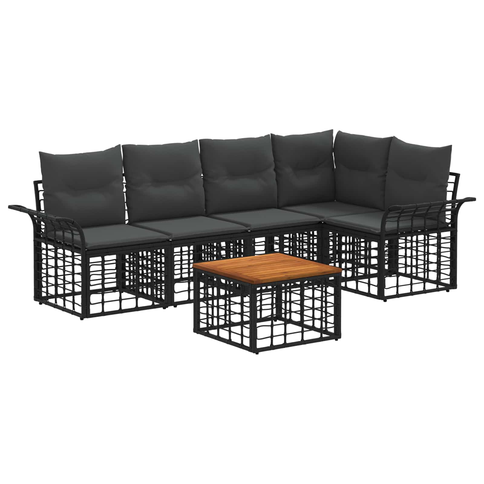 Outdoor-Sofagarnitur 6 stk. Schwarz und Dunkelgrau Polyester