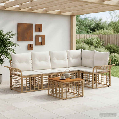 Outdoor-Sofagarnitur 6 stk. 5-Sitzer Natur und Cremeweiß