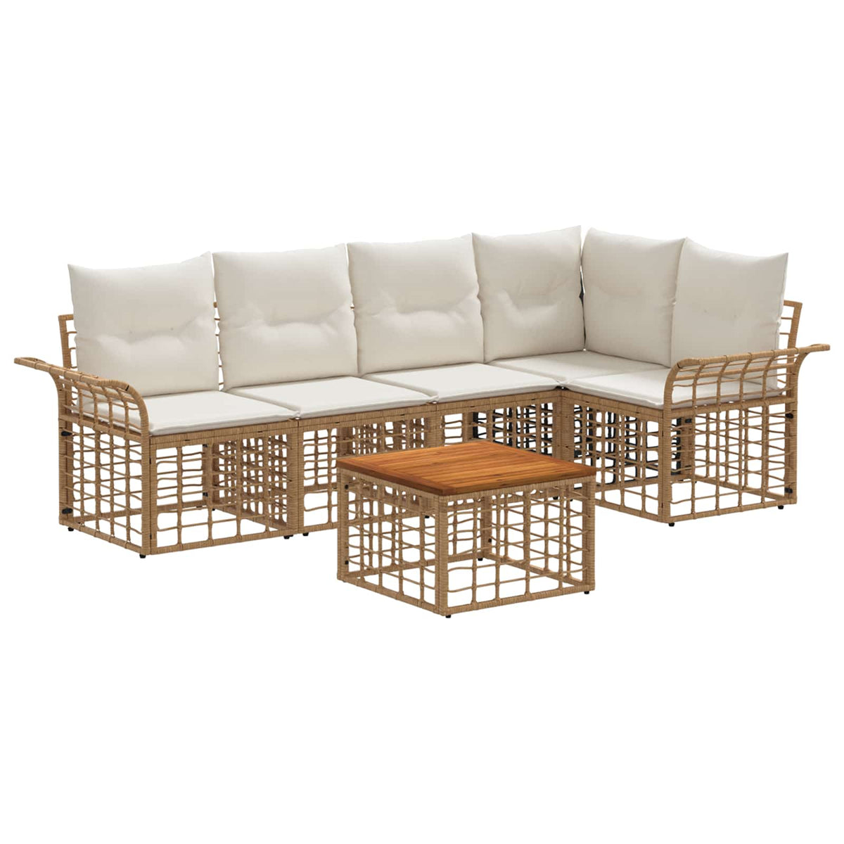 Outdoor-Sofagarnitur 6 stk. 5-Sitzer Natur und Cremeweiß
