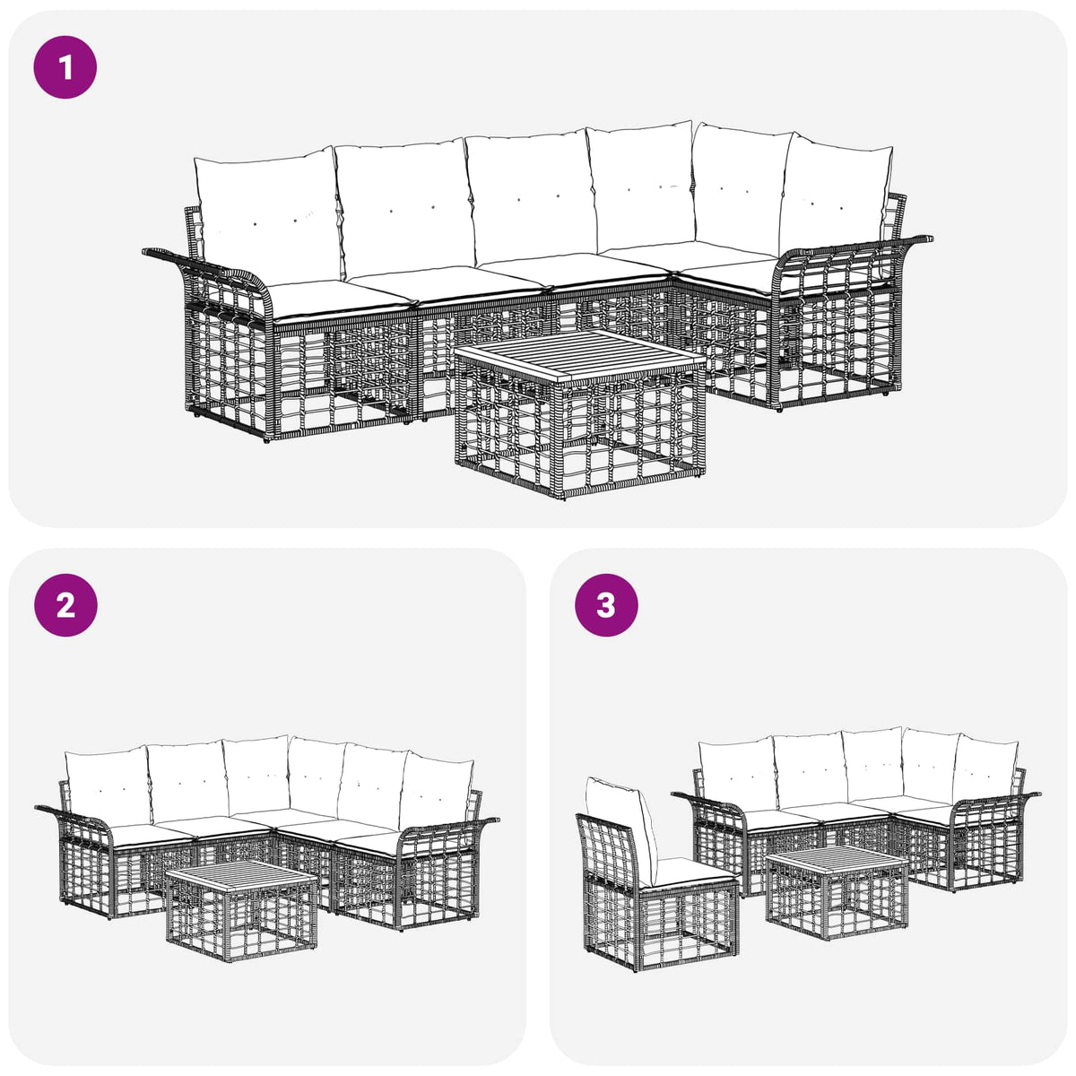 Outdoor-Sofagarnitur 6 stk. 5-Sitzer Natur und Cremeweiß