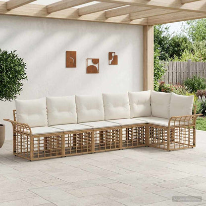 Outdoor-Sofagarnitur 6 stk. Natürlich und Cremweiß Polyester