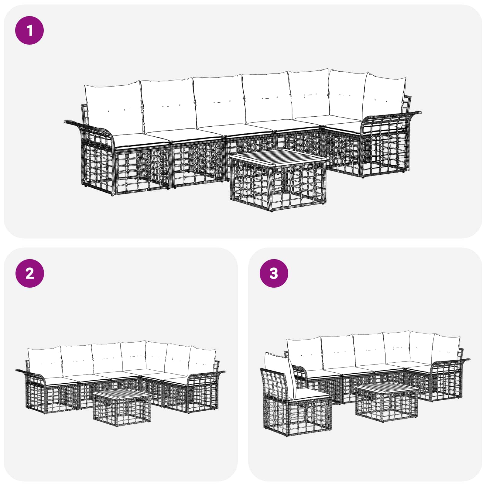 Outdoor-Sofagarnitur 7 stk. Schwarz und Dunkelgrau Polyester