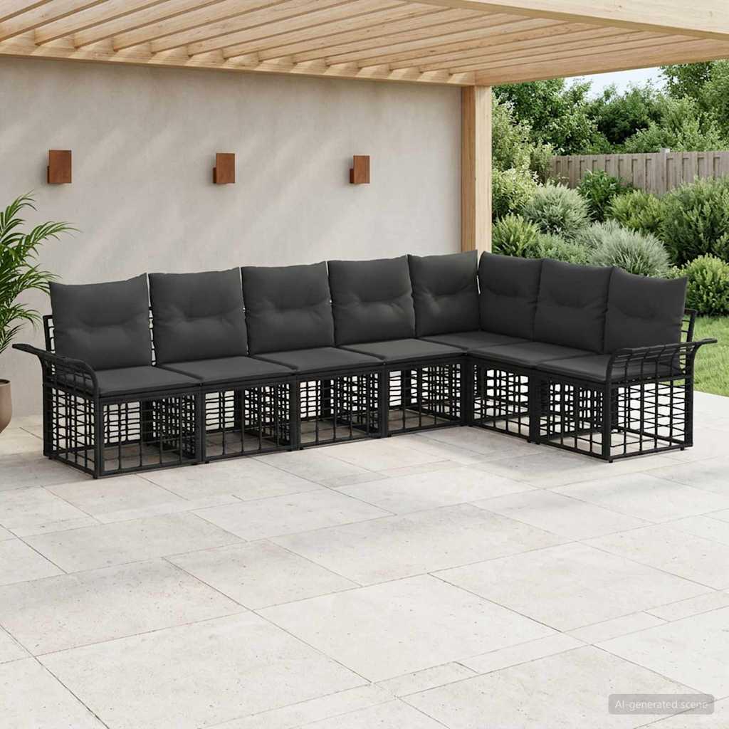 Outdoor-Sofagarnitur 7 stk. Schwarz und Dunkelgrau Polyester