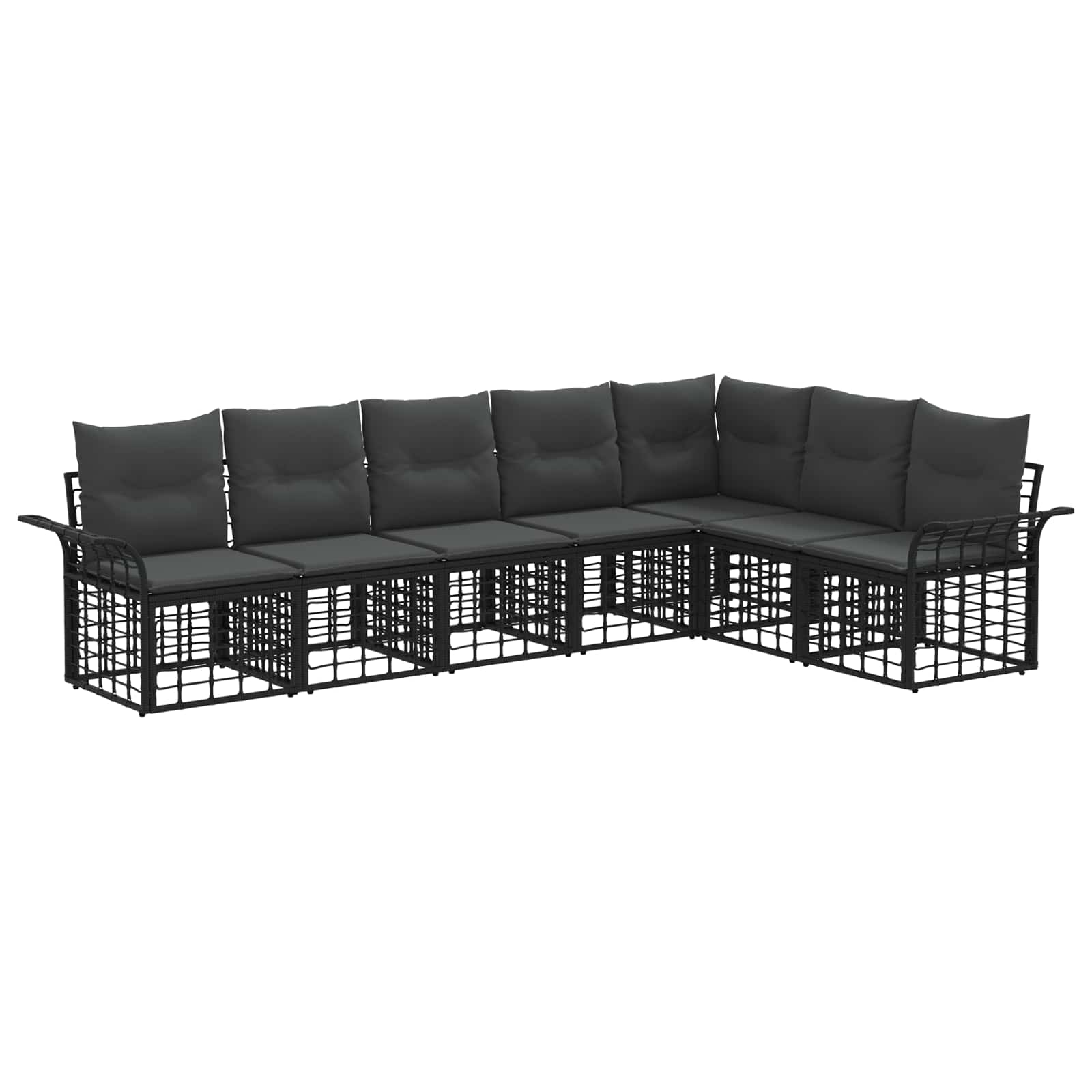 Outdoor-Sofagarnitur 7 stk. Schwarz und Dunkelgrau Polyester