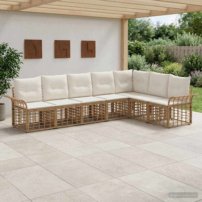 Outdoor-Sofagarnitur 7 stk. Natürlich und Cremweiß Polyester
