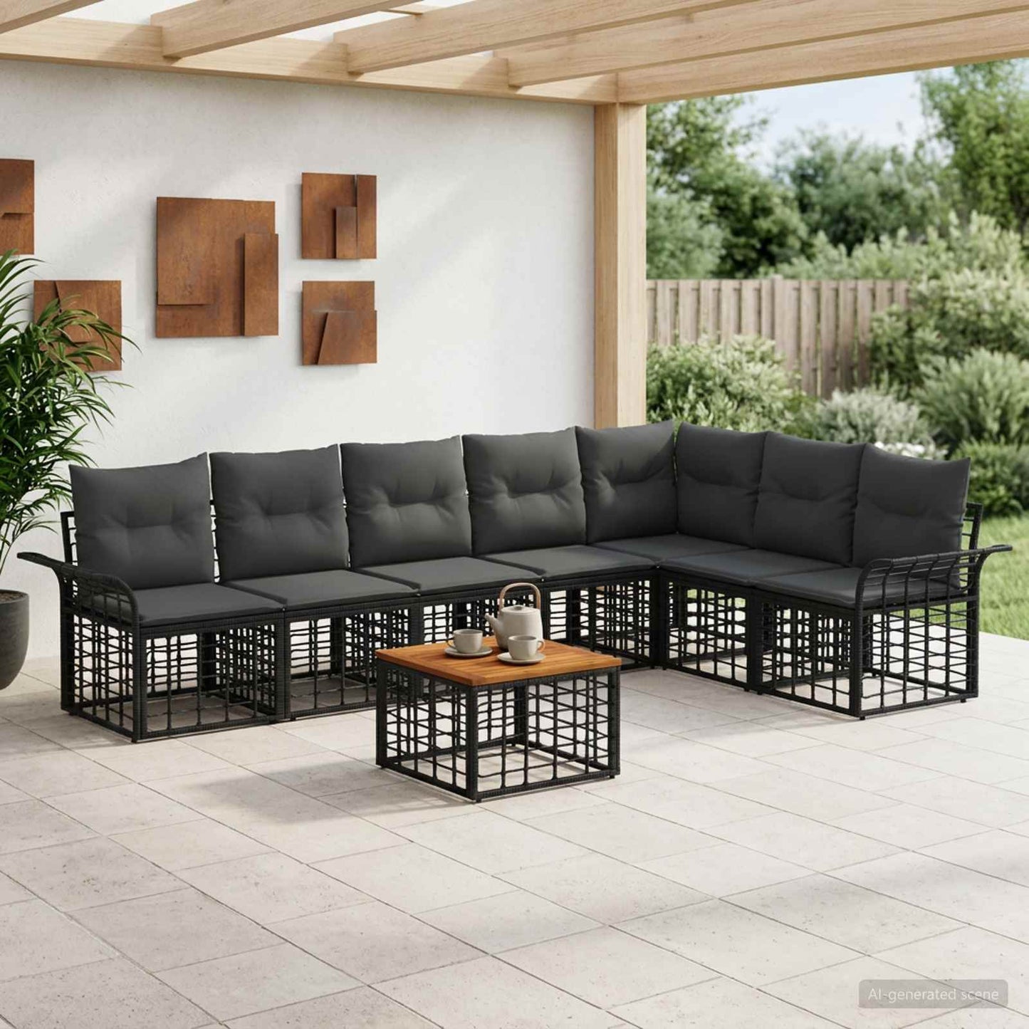 Outdoor-Sofagarnitur 8 stk. Schwarz und Dunkelgrau Polyester