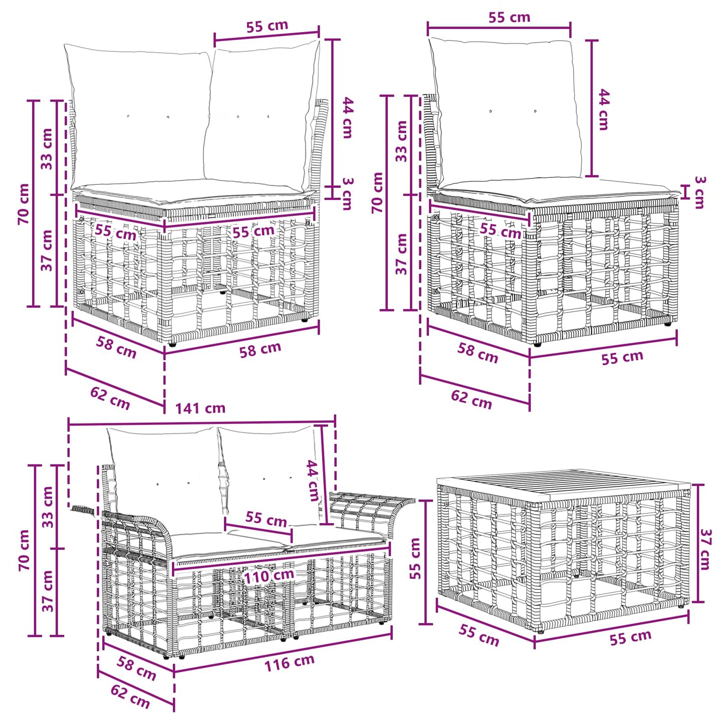 Outdoor-Sofagarnitur 8 stk. Schwarz und Dunkelgrau Polyester