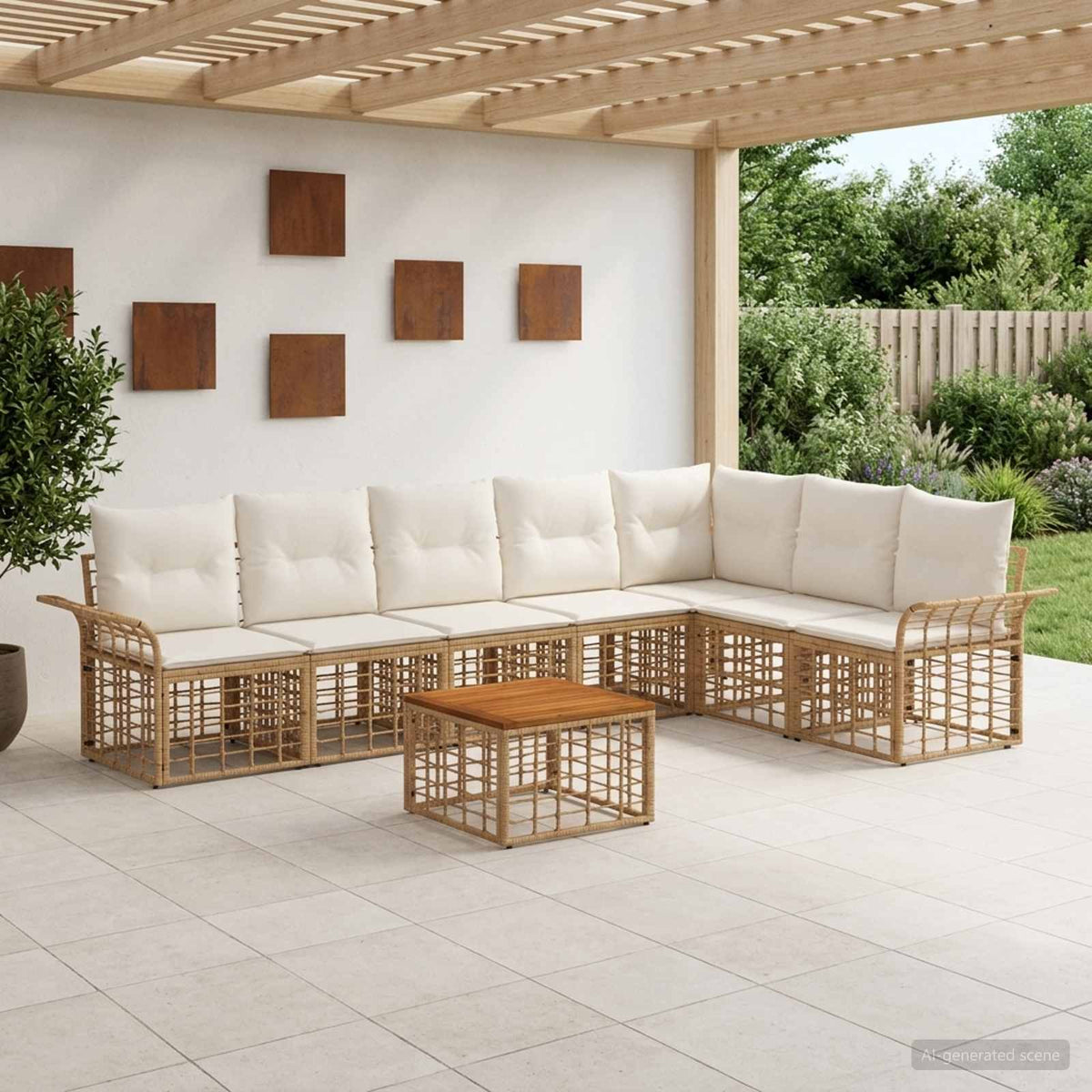 Outdoor-Sofagarnitur 8 stk. 7-Sitzer Natur und Cremeweiß