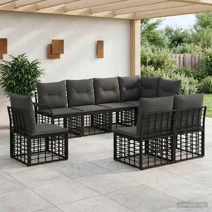 Outdoor-Sofagarnitur 8 stk. Schwarz und Dunkelgrau Polyester