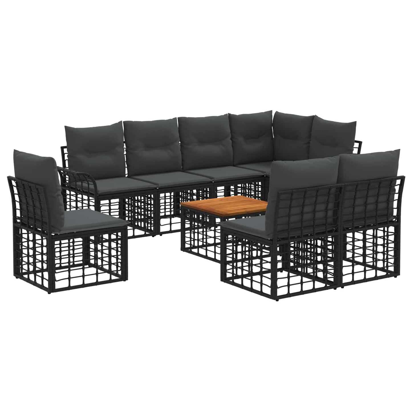 Outdoor-Sofagarnitur 9 stk. Schwarz und Dunkelgrau Polyester