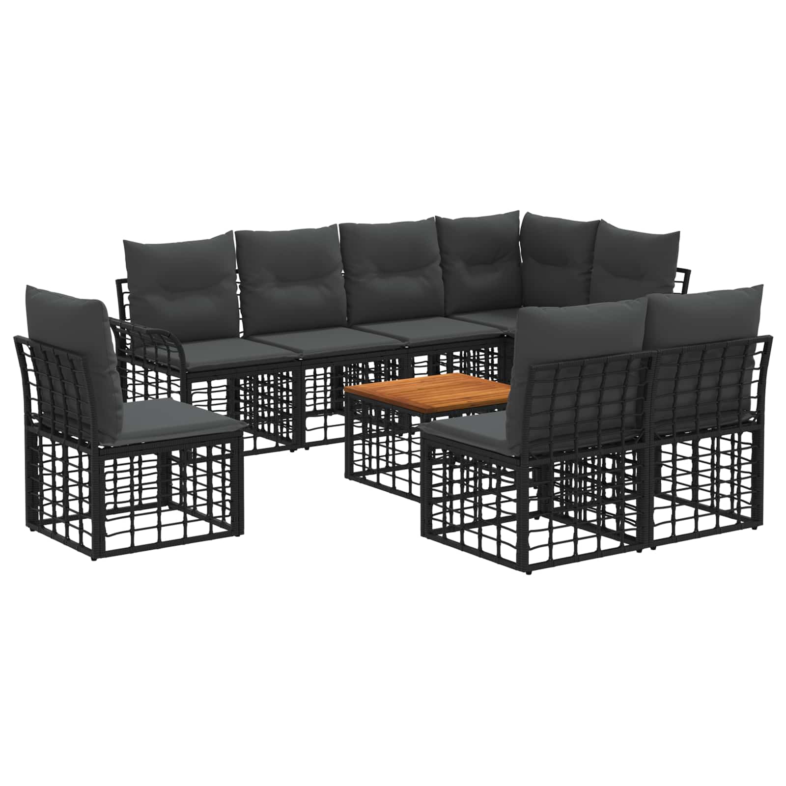 Outdoor-Sofagarnitur 9 stk. Schwarz und Dunkelgrau Polyester