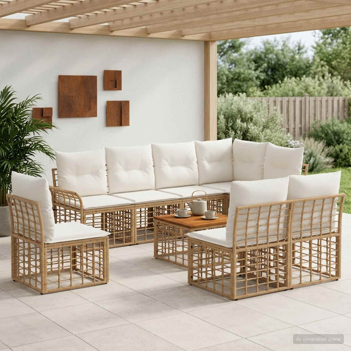 Outdoor-Sofagarnitur 9 stk. 8-Sitzer Natur und Cremeweiß