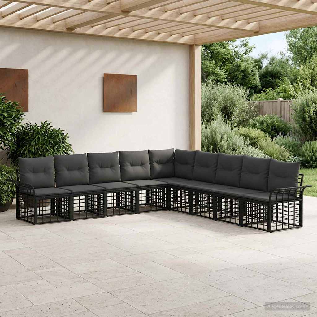 Outdoor-Sofagarnitur 9 stk. Schwarz und Dunkelgrau Polyester