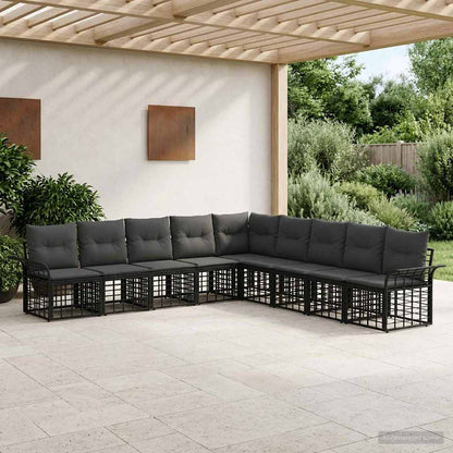 Outdoor-Sofagarnitur 9 stk. Schwarz und Dunkelgrau Polyester