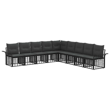 Outdoor-Sofagarnitur 9 stk. Schwarz und Dunkelgrau Polyester