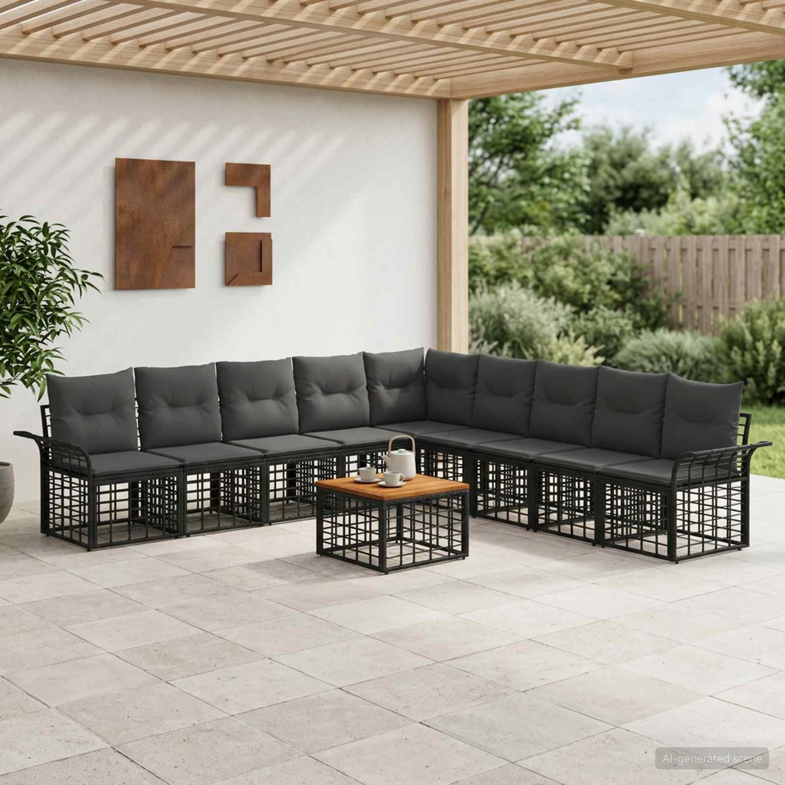 Outdoor-Sofagarnitur 10 stk. Schwarz und Dunkelgrau Polyester