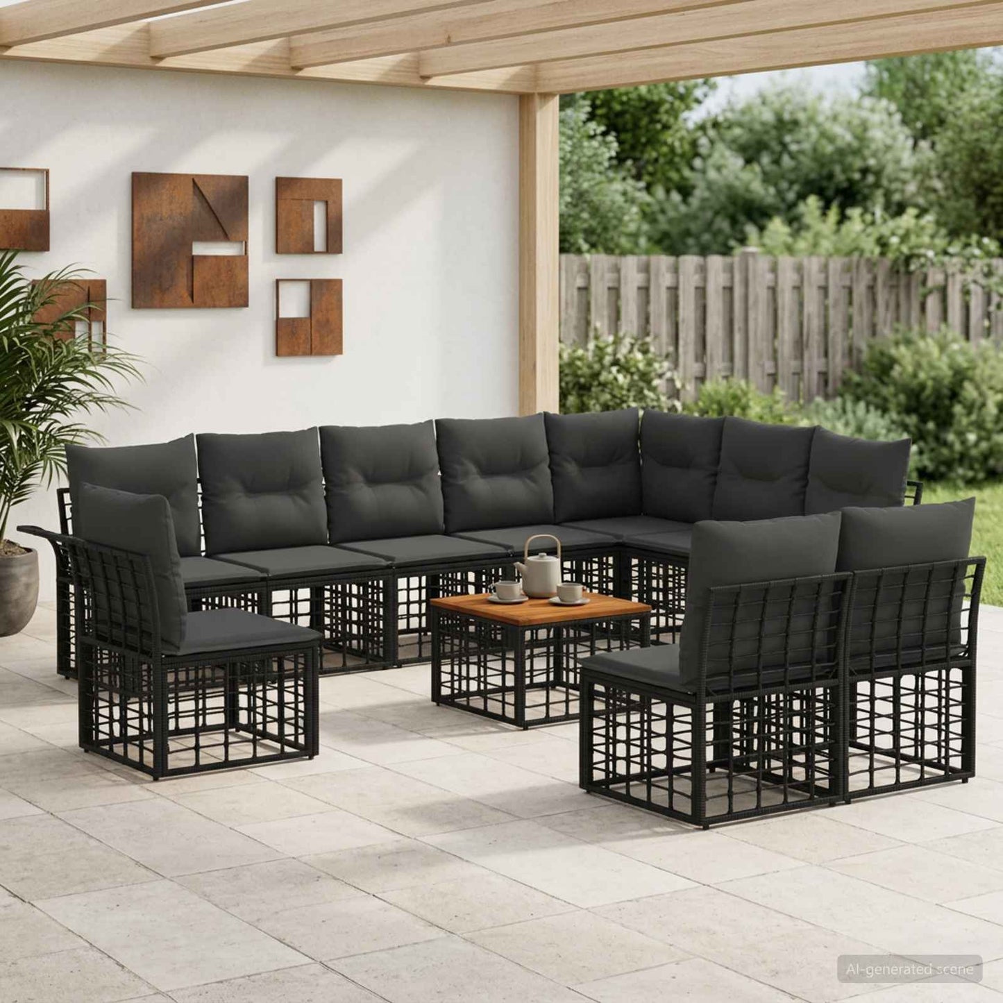 Outdoor-Sofagarnitur 11 stk. Schwarz und Dunkelgrau Polyester