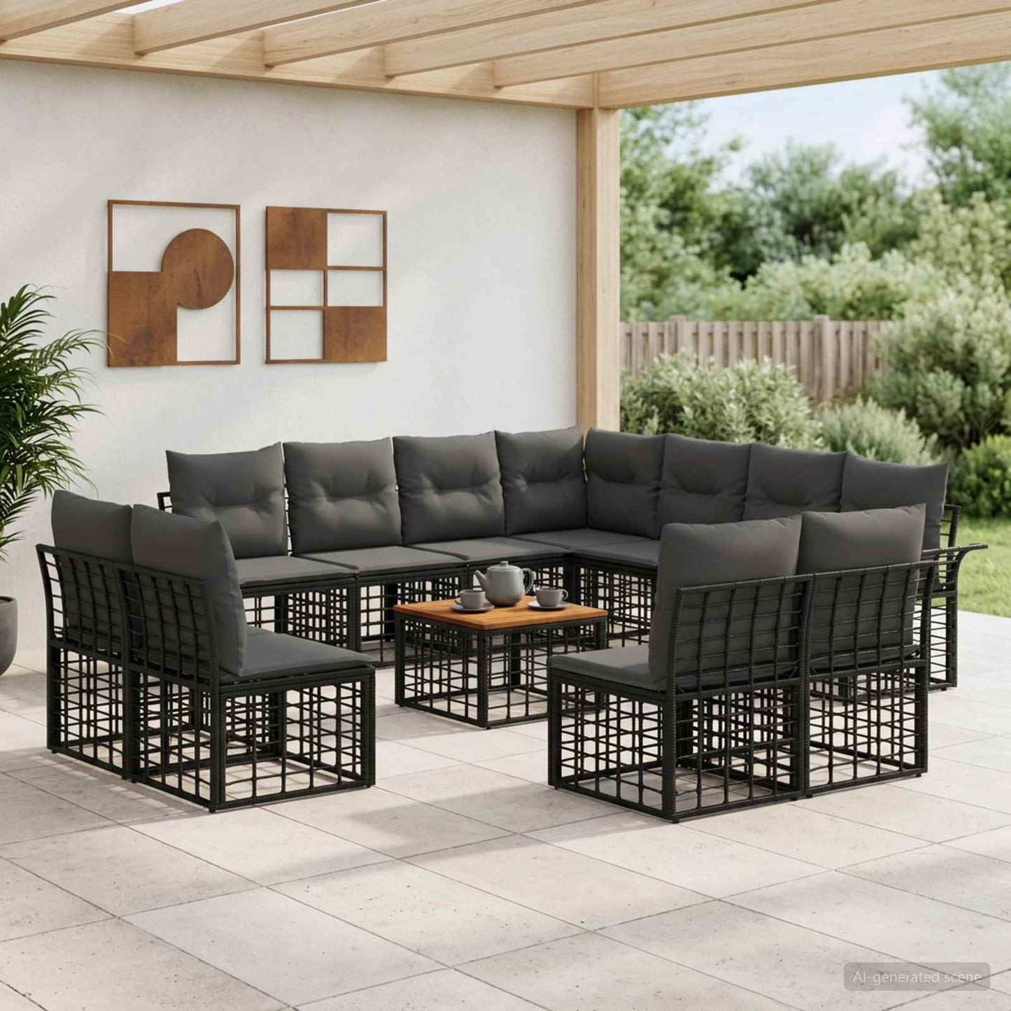 Outdoor-Sofagarnitur 12 pcs Schwarz und Dunkelgrau Polyester