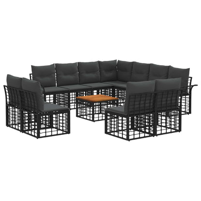 Outdoor-Sofagarnitur 12 stk. Schwarz und Dunkelgrau Polyester