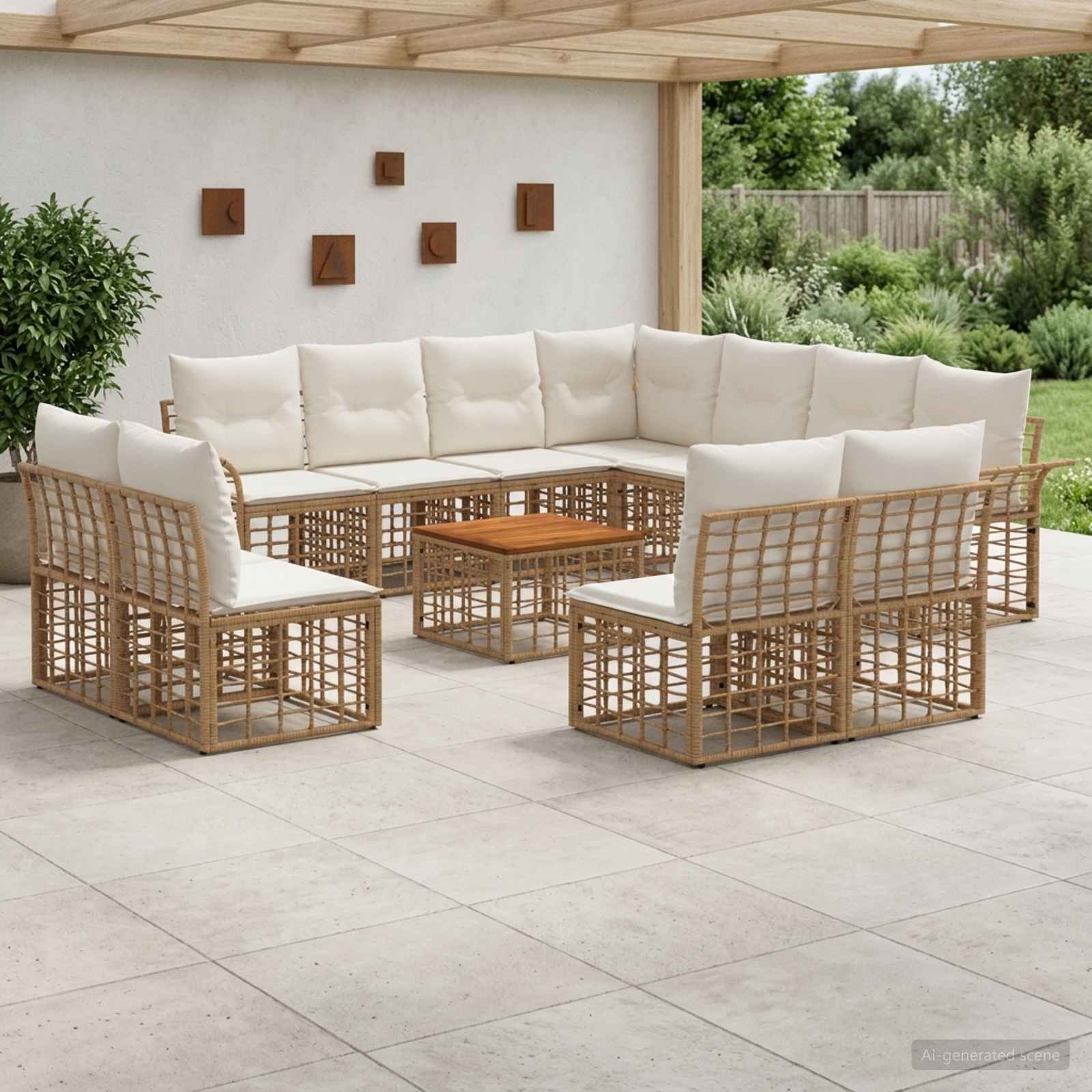 Outdoor-Sofagarnitur 12 pcs Natürlich und Cremweiß Polyester