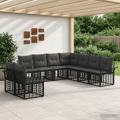 Outdoor-Sofagarnitur 9 stk. Schwarz und Dunkelgrau Polyester
