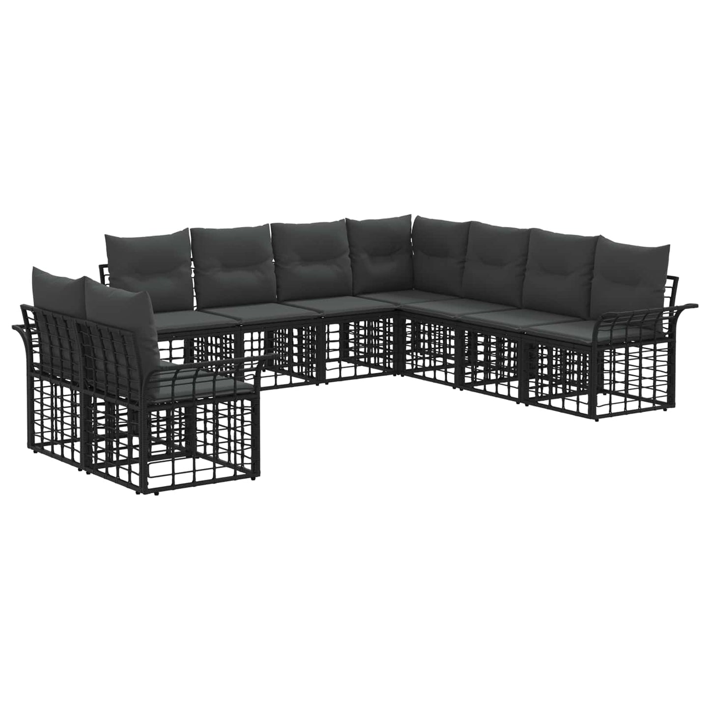Outdoor-Sofagarnitur 9 pcs Schwarz und Dunkelgrau Polyester